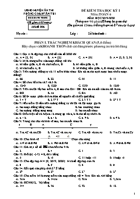 Đề kiểm tra học kỳ I môn Toán Lớp 6 - Mã đề 006 - Năm học 2019-2020 - Phòng GD và ĐT Ân Thi